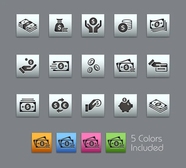 マネーアイコン Satinboxseries ベクトルファイルには 異なるレイヤーの各アイコンの5色のバージョンが含まれています — ストックベクタ