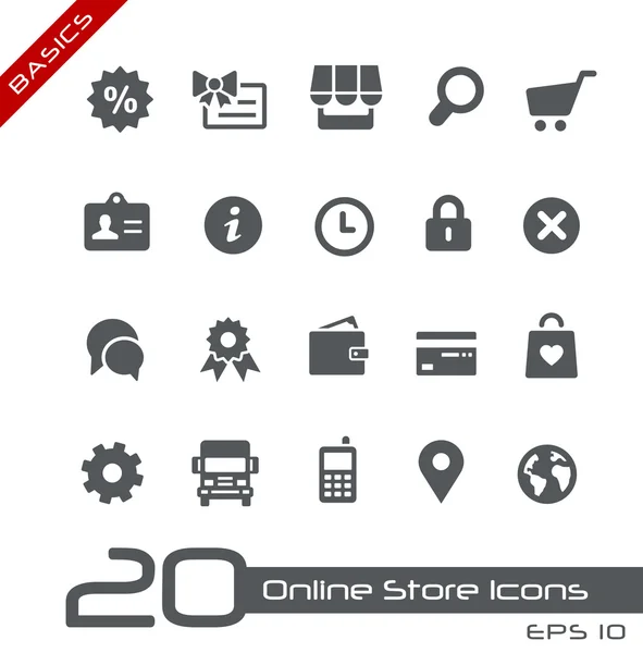 Online winkel pictogrammen--Basics — Stockvector
