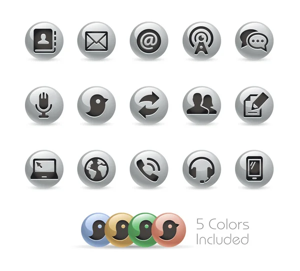 Iconos de comunicaciones - - Serie redonda de metal — Archivo Imágenes Vectoriales