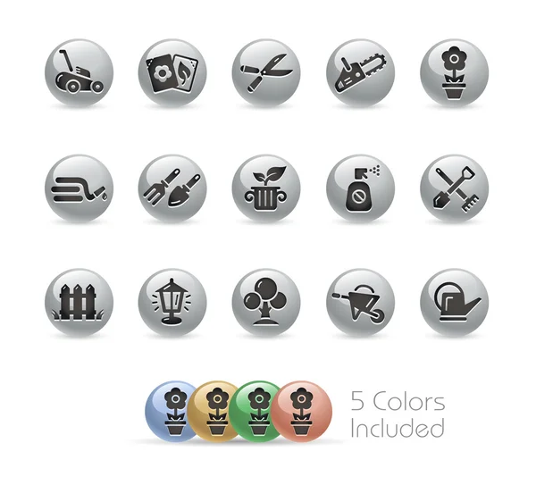 Icone di giardinaggio - Serie rotonda in metallo — Vettoriale Stock