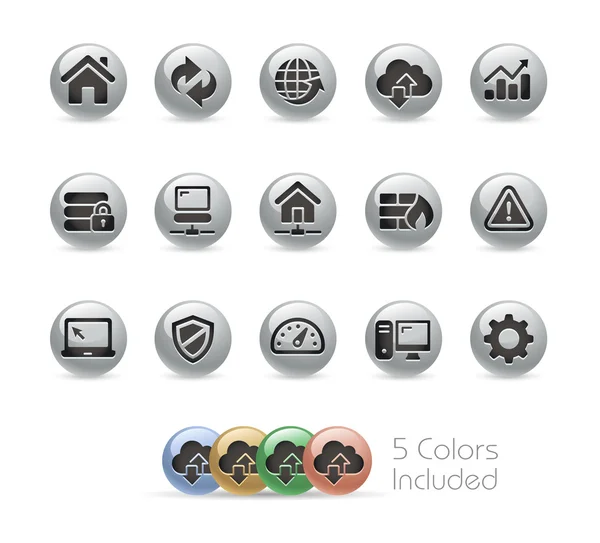 Web Developer Icone - Serie rotonda in metallo — Vettoriale Stock