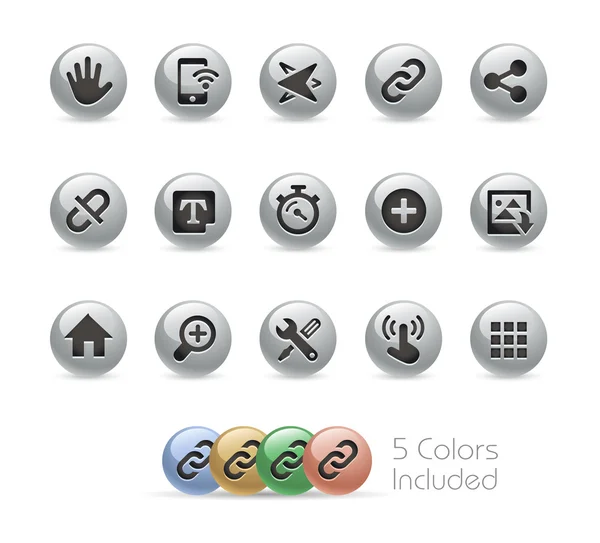 Web dan Mobile Icons 10-Metal Round Series - Stok Vektor