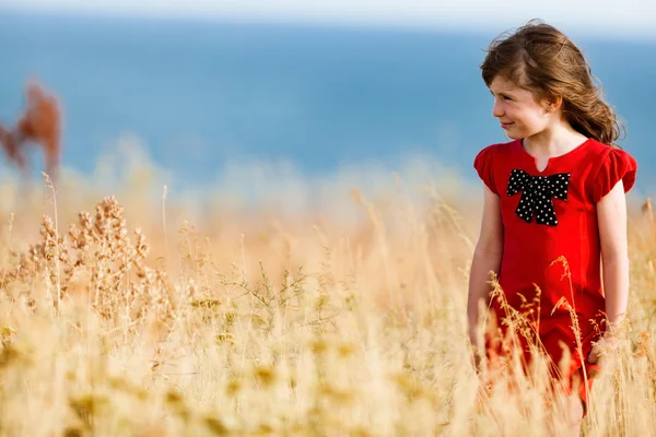 Kleines Mädchen im roten Kleid — Stockfoto