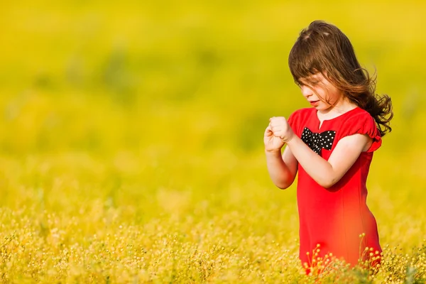 Маленькая девочка в красном платье — стоковое фото