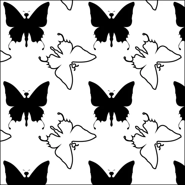 Fekete fehér mintás, nagy és kis pillangók — Stock Vector