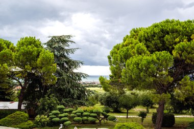 Banliyö çiçekli bahçe yolları Çin tarzı ile.