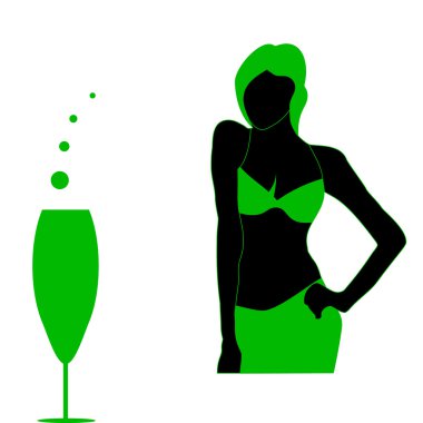 Siluet genç model kızın Beach yeşil elbise.