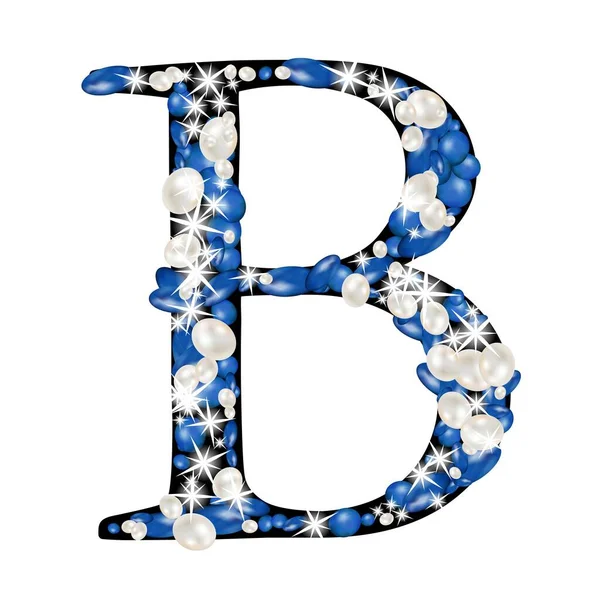 Lettre Majuscule Alphabet Est Ornée Bijoux Perles Précieuses Perles Bleues — Image vectorielle