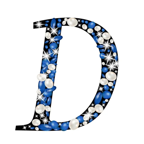 Lettre Majuscule Alphabet Est Ornée Bijoux Perles Précieuses Perles Bleues — Image vectorielle