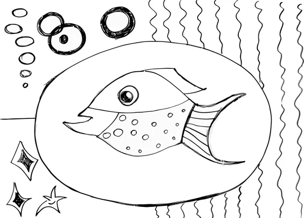 Dessin de la main de l'enfant, image de gros poissons — Image vectorielle