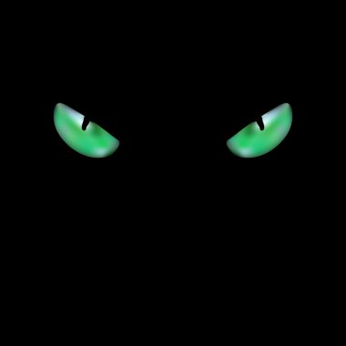 head of black cat with glowing green eyes clipart