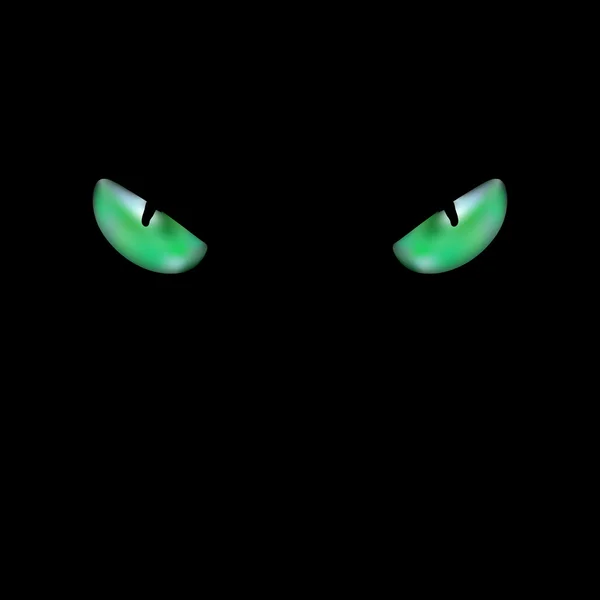 Head of black cat with glowing green eyes — Stock Vector