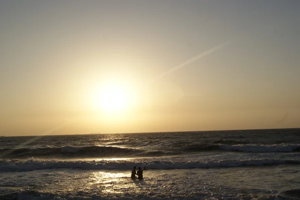 Goldener Sonnenuntergang und die Silhouetten — Stockfoto