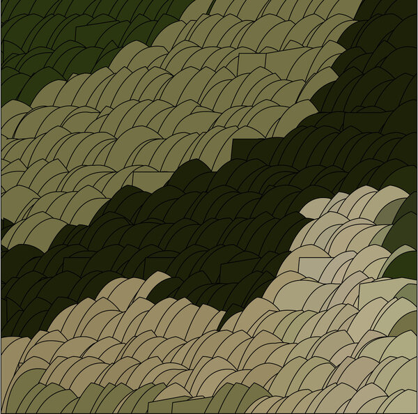 Широко поглаживает дерево коричневым и желтым
