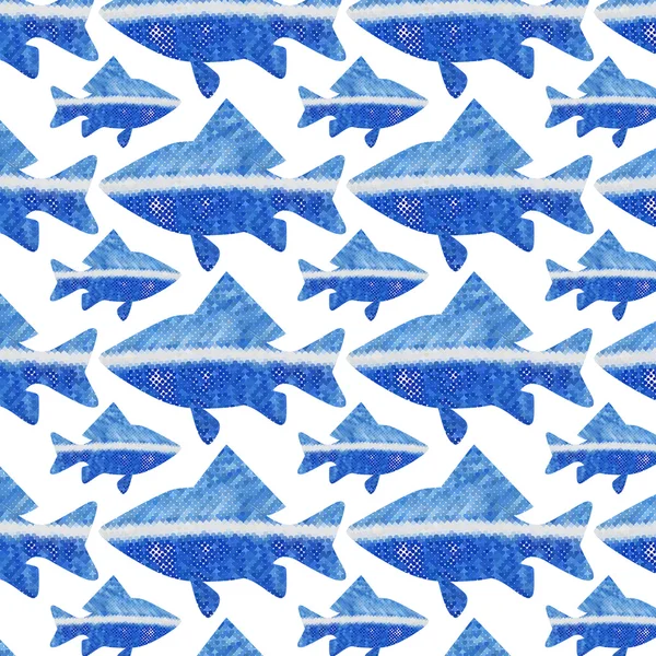 Seamless pattern to any surface with blue marine fish — Stock Vector