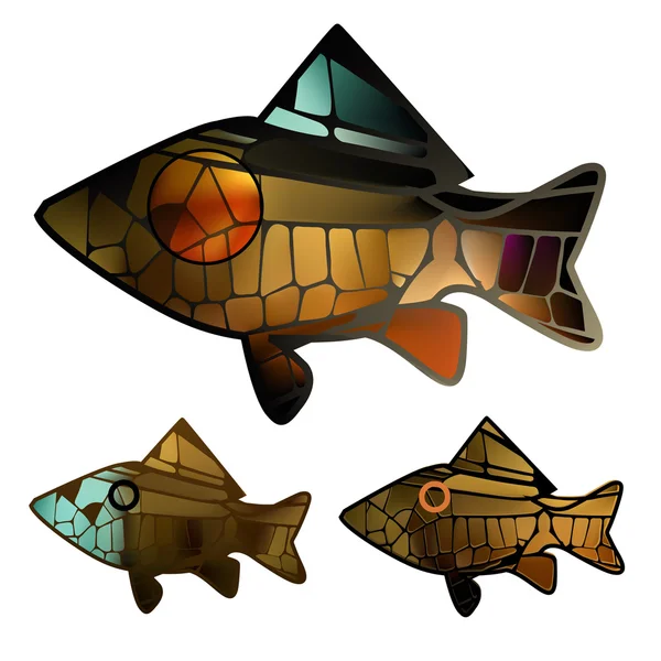 Vitrail mosaïque or brillant poissons marins colorés — Image vectorielle