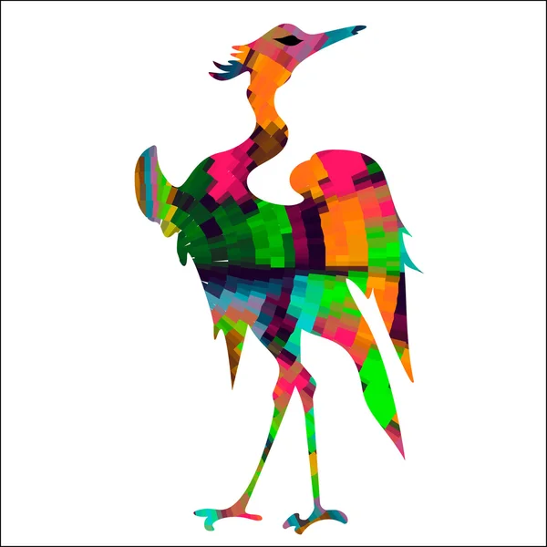 Encantadora cigüeña tipo pájaro en estilo japonés, plumas de colores — Vector de stock