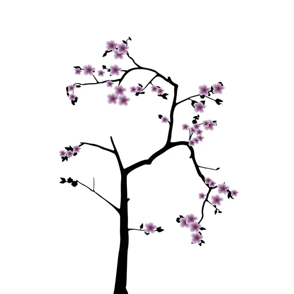 Flores de sakura de flor de cerezo rosa al estilo japonés — Vector de stock