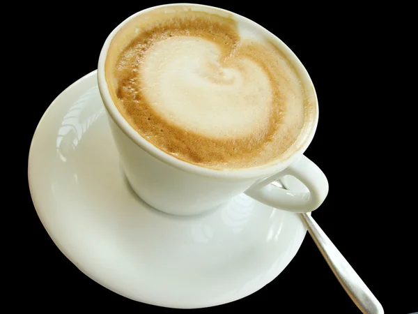 Coupe Blanche avec une figure gourmande de café et de mousse — Photo