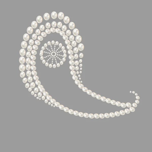 Modello classico Paisley con perle naturali grigie — Vettoriale Stock