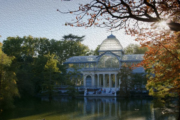 Sun in trees of the Retiro Park, Madrid, Spain — Stock Photo, Image