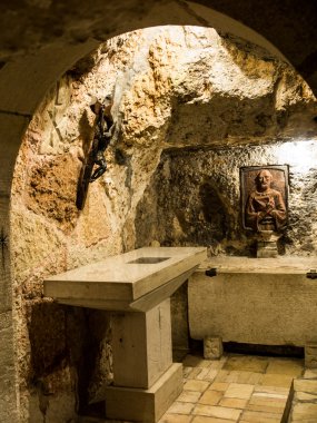 Bethlehem, İsrail, 12 Temmuz 2015: Şehir Bethlehem. St Jerome Kilisesi St. Catherine alanında ve Nativity Bazilikası yakınındaki mağara