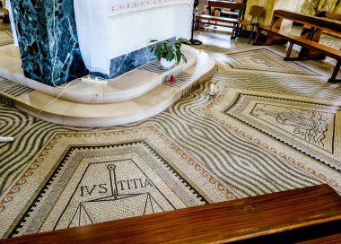 Beatitudes Dağı. İsrail. 9 Temmuz 2015: Catholi Mozaik