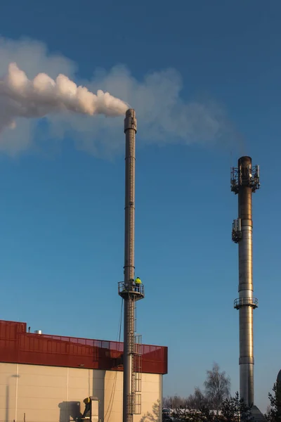 Medições Das Emissões Numa Chaminé Que Descarrega Gases Combustão Húmidos — Fotografia de Stock