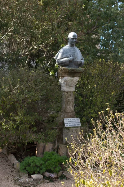 Mount Tabor Izrael Ledna 2020 Fragment Františkánské Zahrady Bustou Papeže — Stock fotografie