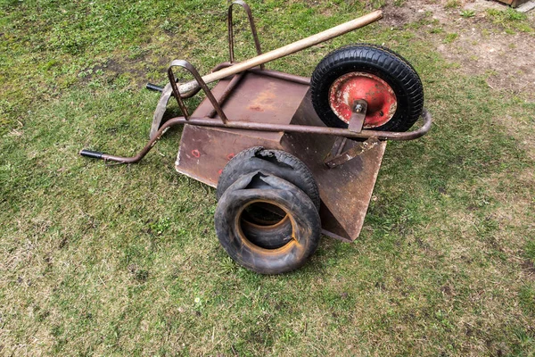 Shot Inner Tubes Tires Wheelbarrow New Tires Damaged Tire Inner — Stock Photo, Image