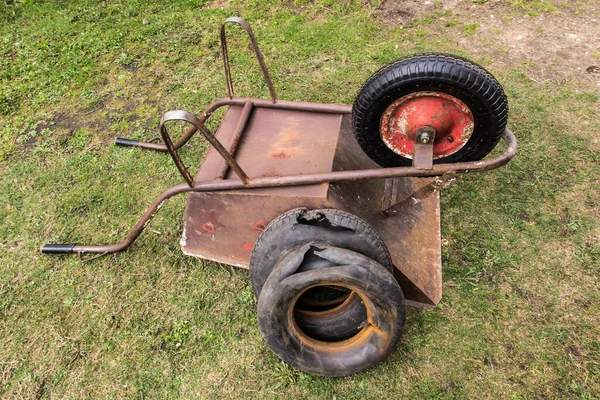 Shot Inner Tubes Tires Wheelbarrow New Tires Damaged Tire Inner — Stock Photo, Image