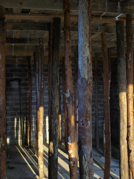 Traditional formwork using planks and wooden stamps construction — Stock Photo, Image