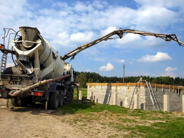 Concrete mixer truck with pump — Stock Photo, Image