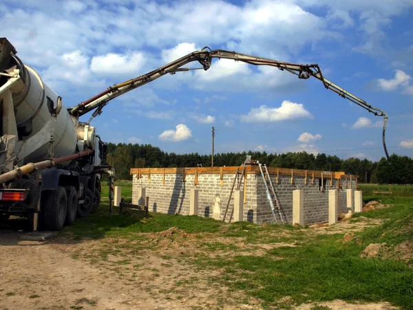 Concrete mixer truck with pump — Stock Photo, Image