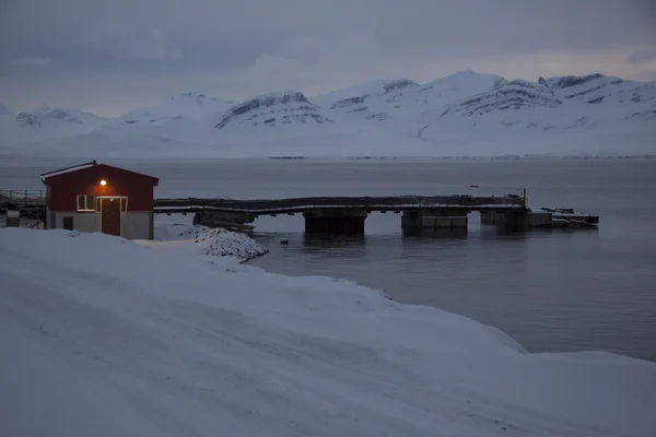 在 Spitsb 上看到俄罗斯定居点 Barentsburg 地区的观点 — 图库照片