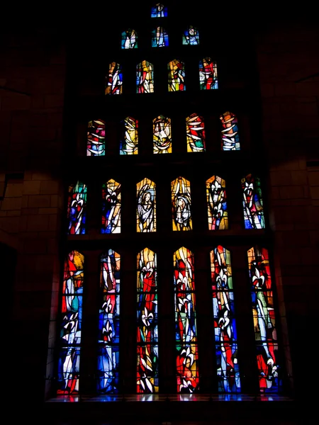 NAZARETH, ISRAEL July 8, 2015; colored stained glass inside the — Stock Photo, Image