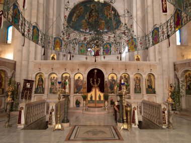 Sychar, Israel, July 11, 2015.: The interior of the church in Sy clipart