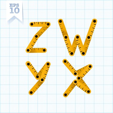 harf w, x, y ve z mavi bir grafik kağıt üzerinde
