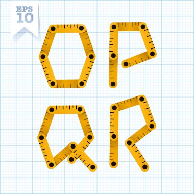 mektupları o, p, q ve r mavi bir grafik kağıt üzerinde