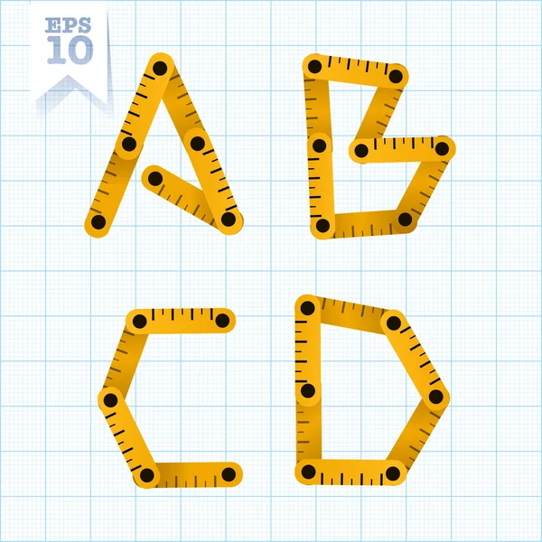 Lettere A, B, C, D su carta millimetrata blu — Vettoriale Stock