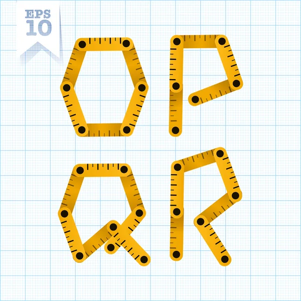 Letters O, P, Q and R on a blue graph paper — Stock Vector