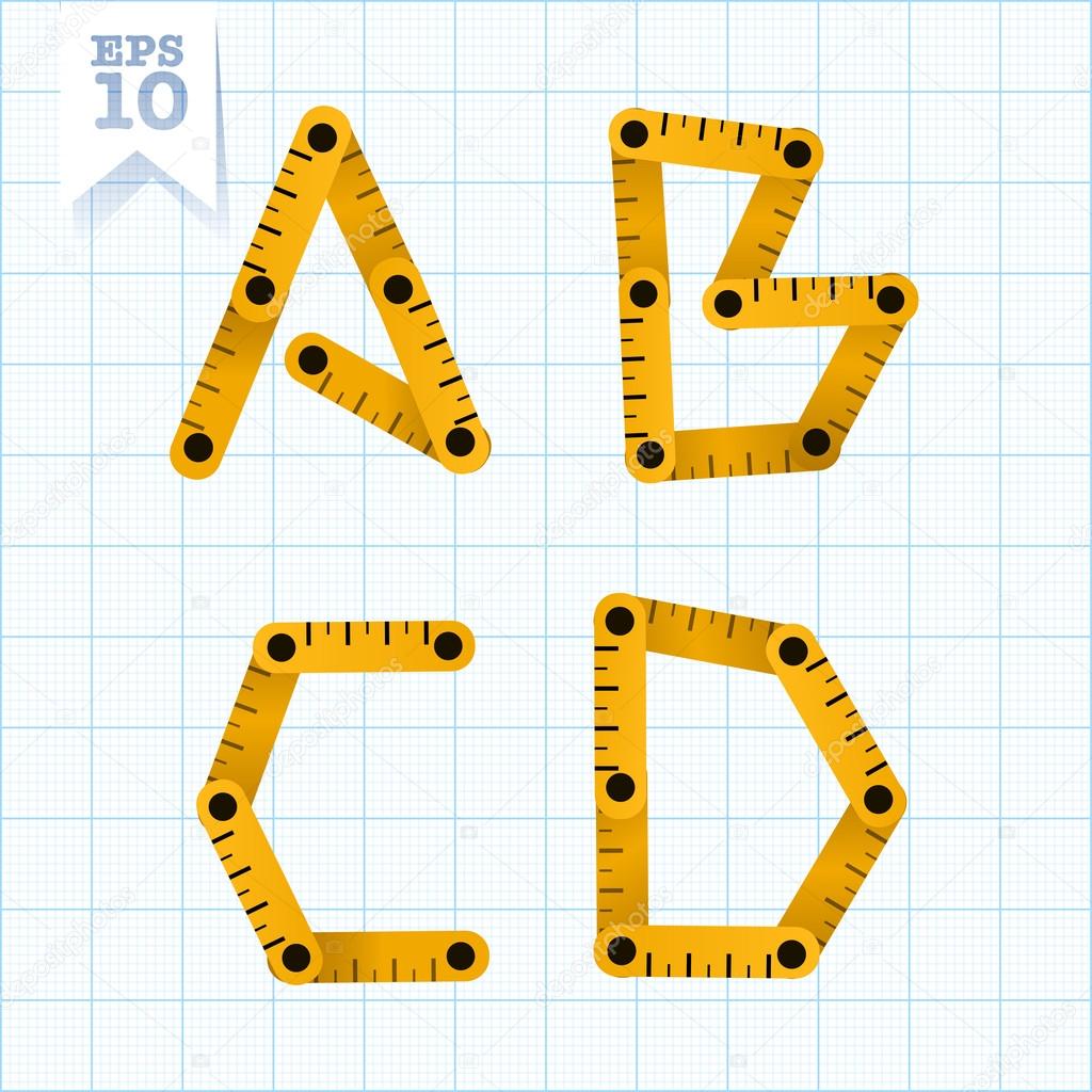 Letters A, B, C, D on a blue graph paper