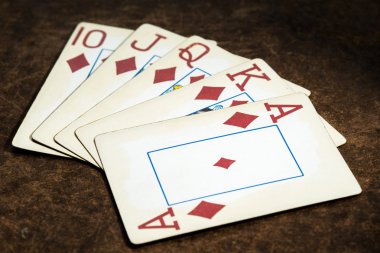 Eski iskambil poker floş royal bir arada gelen toplanan