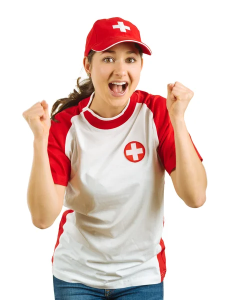 Happy Swiss sports fan — Stock Photo, Image