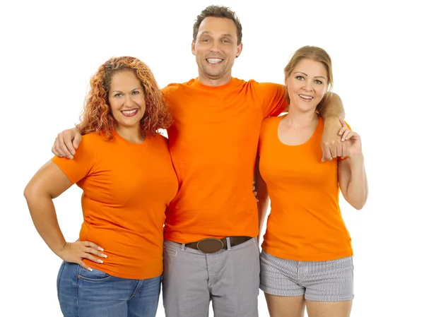 Pessoas vestindo camisa laranja em branco — Fotografia de Stock