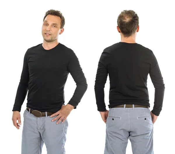 Man met lege zwarte lange mouw shirt — Stockfoto