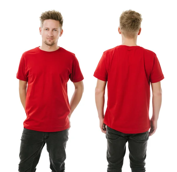 Man posing with blank red shirt — Stock Photo, Image