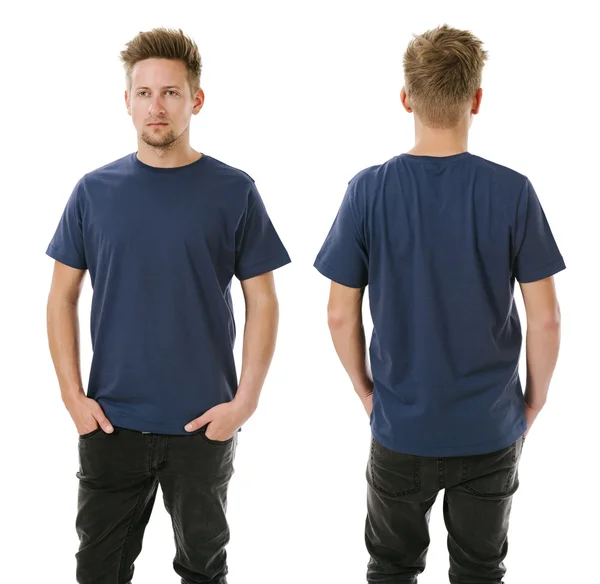 Man posing with blank navy blue shirt — Stock Photo, Image