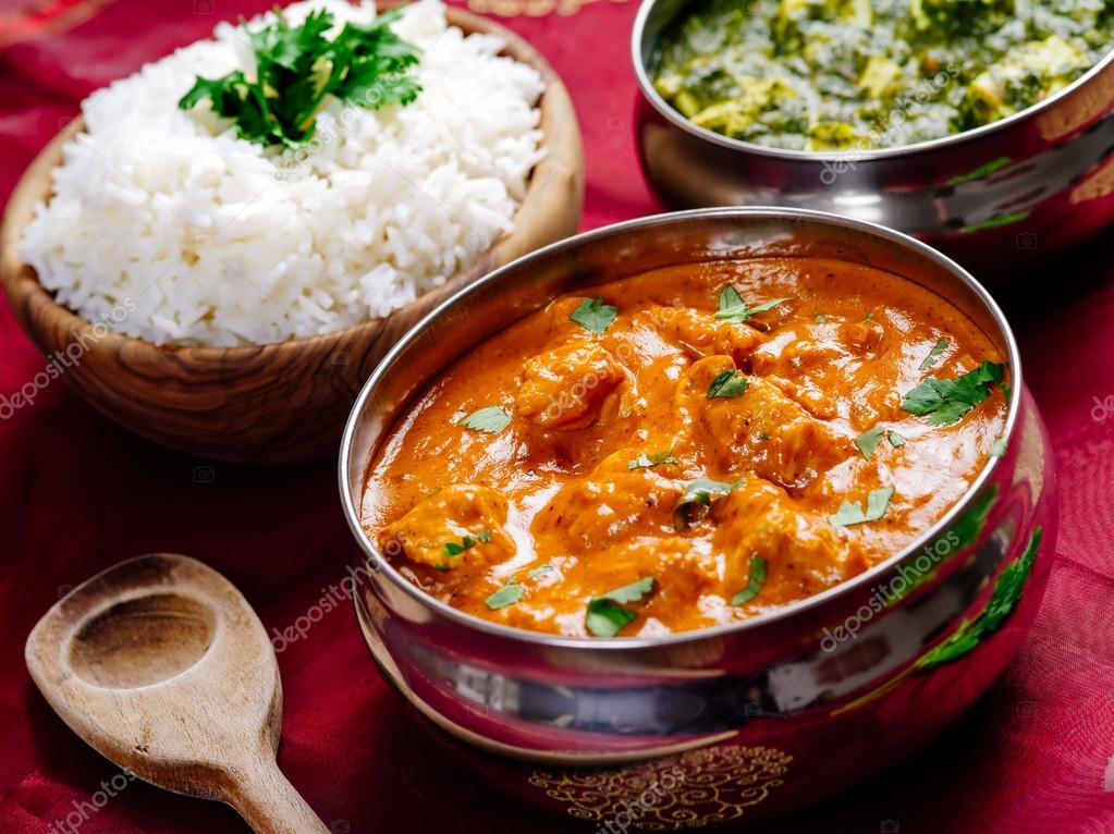 Butter chicken and Saag Paneer Indian dinner Stock Photo by ©sumners