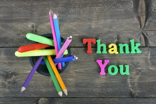 Thank you on wooden table — Stock Photo, Image